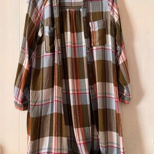 Pilcro Plaid Shirt Jacket in Olive, Brown & Coral Pink